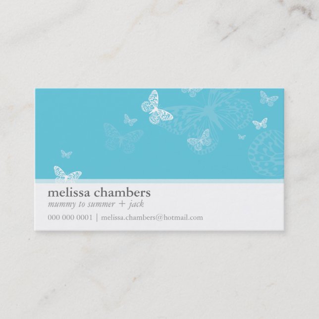 BUSINESS CARD simple cute butterfly aqua blue (Front)