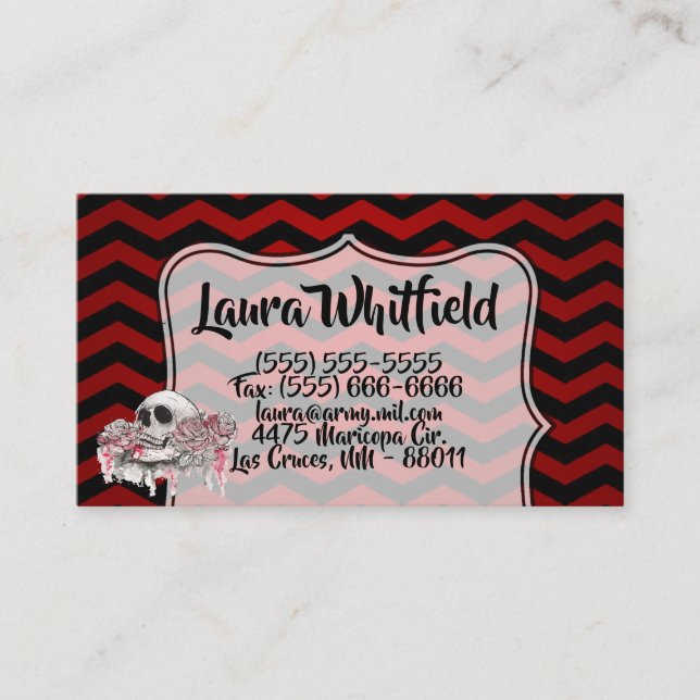 Business Card skull Rose Gothic Chevron red black (Front)