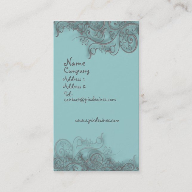 business card slate blue w silver swirls (Front)