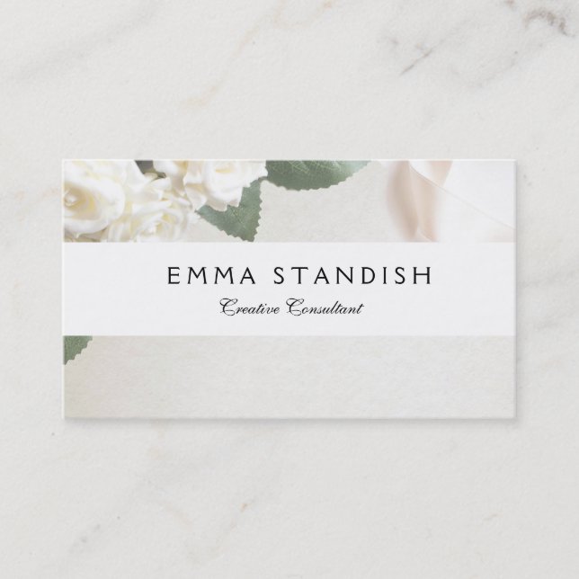 Business Card Soft White Rose Template (Front)