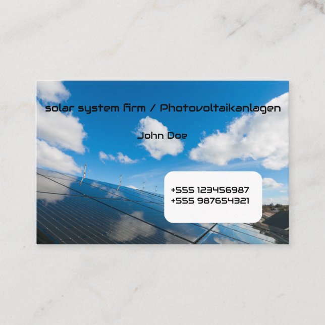 Business card Solar Photovoltaik blue sky 1 (Front)
