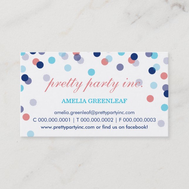 BUSINESS CARD :: stylish confetti navy aqua coral (Front)