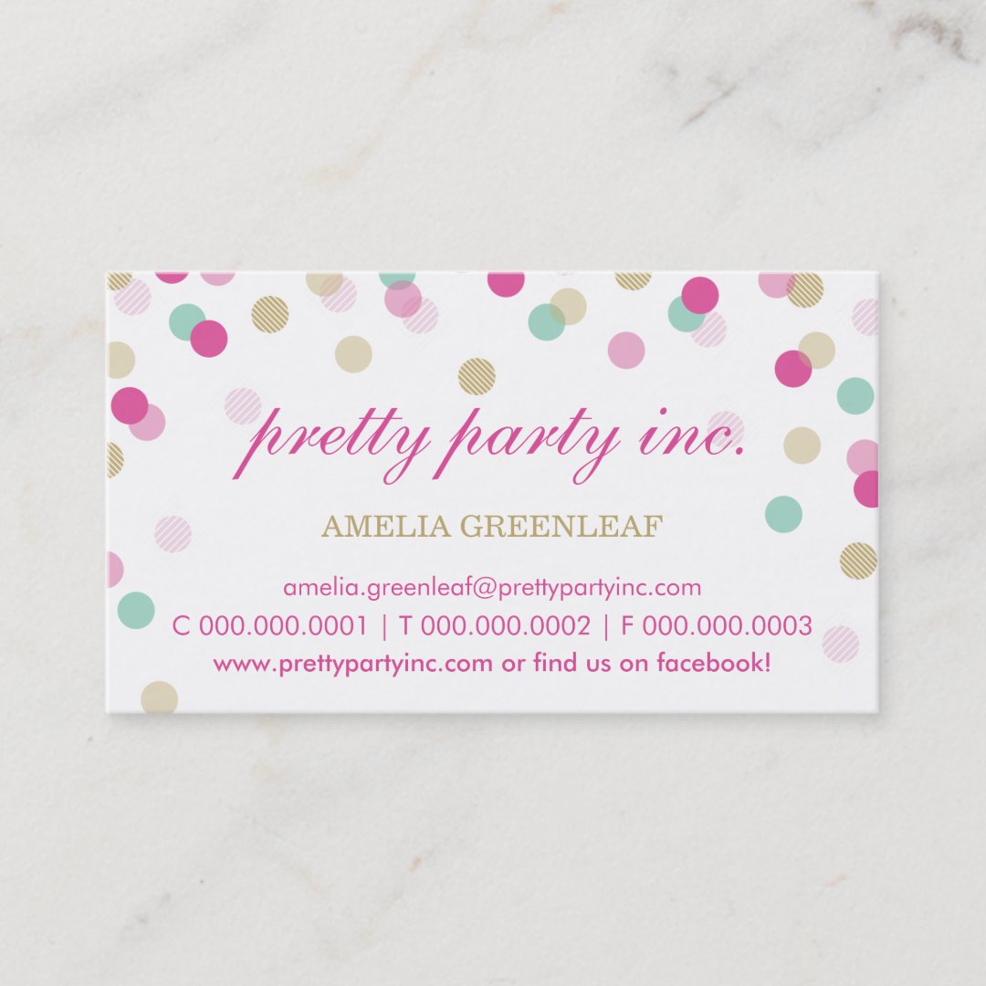 BUSINESS CARD stylish confetti pink + gold Zazzle