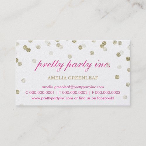 BUSINESS CARD stylish confetti pink gold glitter