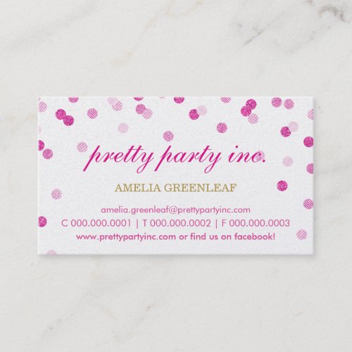 BUSINESS CARD stylish confetti pink gold glitter