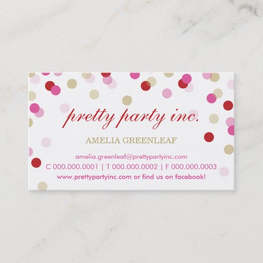 Customizable BUSINESS CARD :: stylish confetti red pink gold