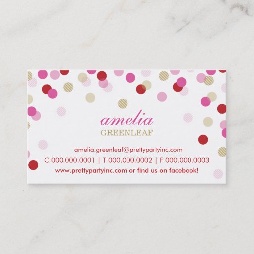 Customizable BUSINESS CARD :: stylish confetti red pink gold