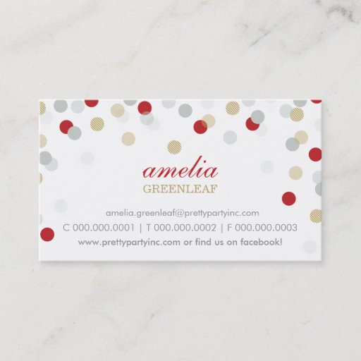 Customizable BUSINESS CARD :: stylish confetti red silver gold
