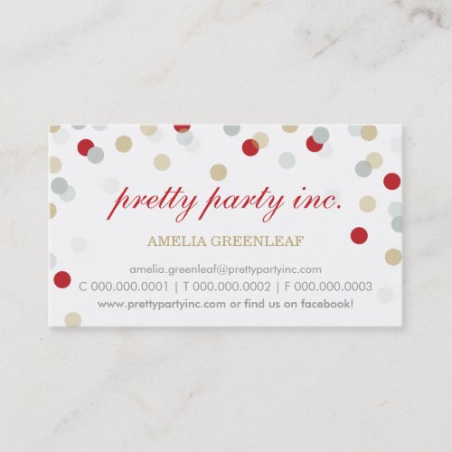 BUSINESS CARD  stylish confetti red silver gold