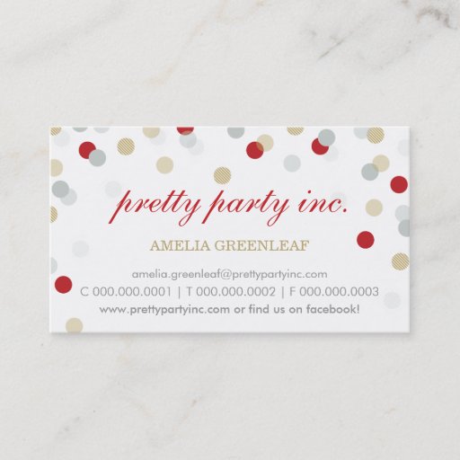 Customizable BUSINESS CARD :: stylish confetti red silver gold