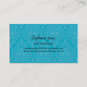 BUSINESS CARD stylish damask black aqua blue (Back)