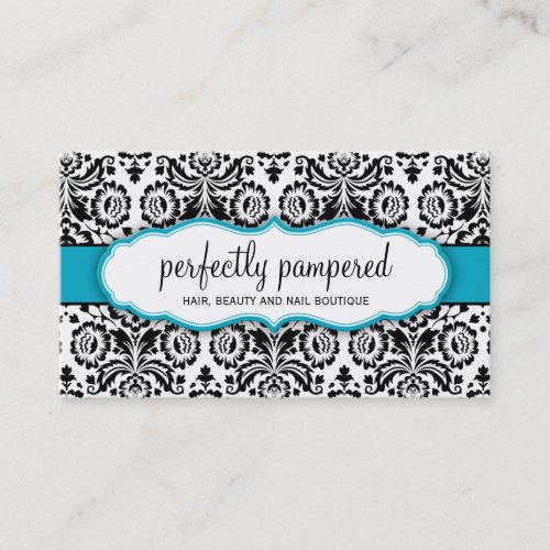 BUSINESS CARD stylish damask black aqua blue