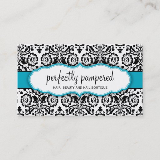Customizable BUSINESS CARD stylish damask black aqua blue
