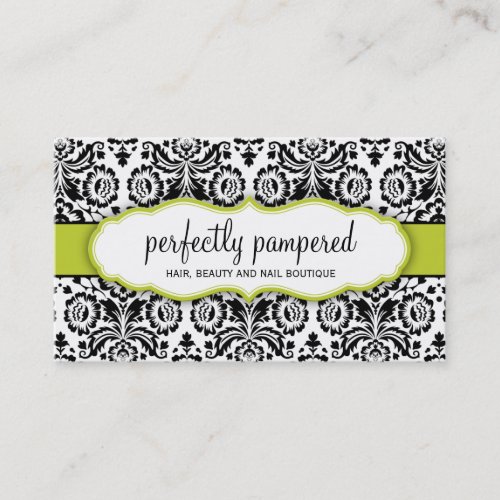 BUSINESS CARD stylish damask black bright green