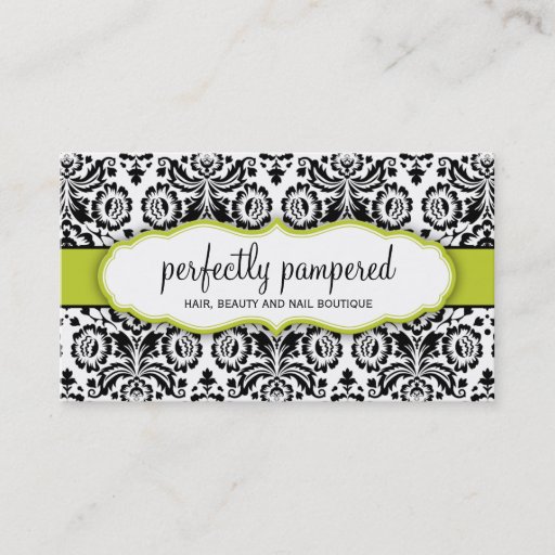 Customizable BUSINESS CARD stylish damask black bright green