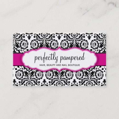 BUSINESS CARD stylish damask black fuschia pink