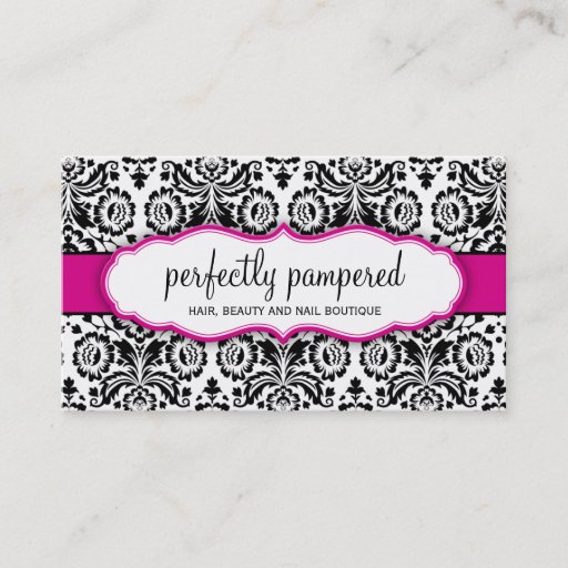 Customizable BUSINESS CARD stylish damask black fuschia pink