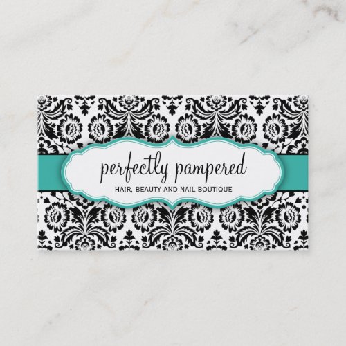 BUSINESS CARD stylish damask black jade emerald