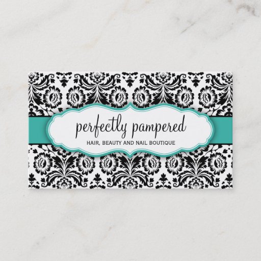 Customizable BUSINESS CARD stylish damask black jade emerald