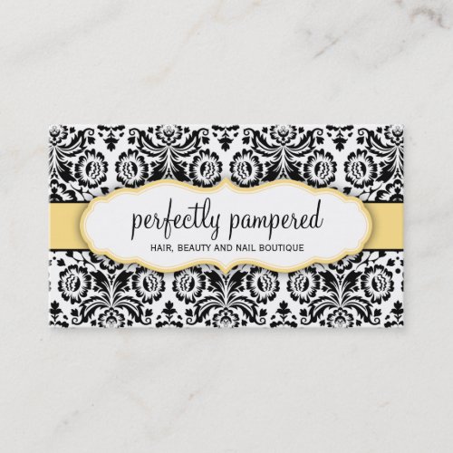 BUSINESS CARD stylish damask black lemon yellow