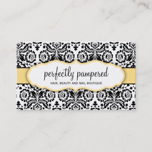 Customizable BUSINESS CARD stylish damask black lemon yellow