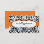 BUSINESS CARD stylish damask black orange (Front/Back)