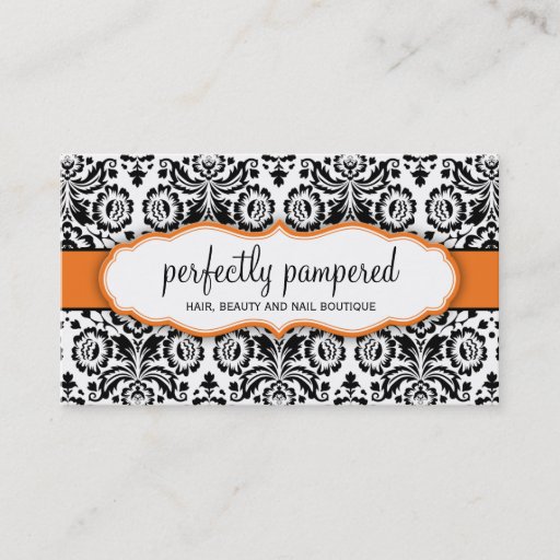 Customizable BUSINESS CARD stylish damask black orange