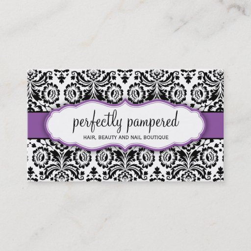 Customizable BUSINESS CARD stylish damask black violet purple