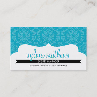 BUSINESS CARD stylish damask pattern aqua blue
