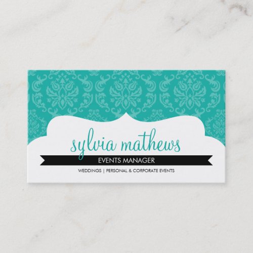 BUSINESS CARD stylish damask pattern jade green