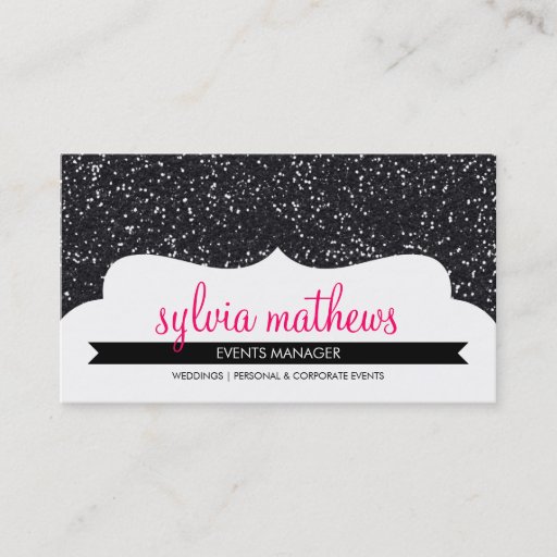 Customizable BUSINESS CARD stylish glitter sparkle black pink