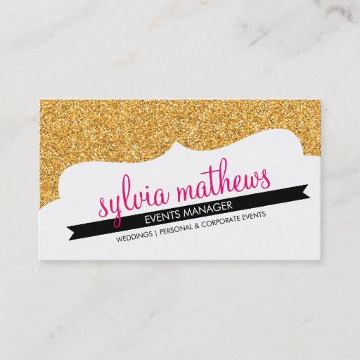 Customizable BUSINESS CARD stylish glitter sparkle gold pink