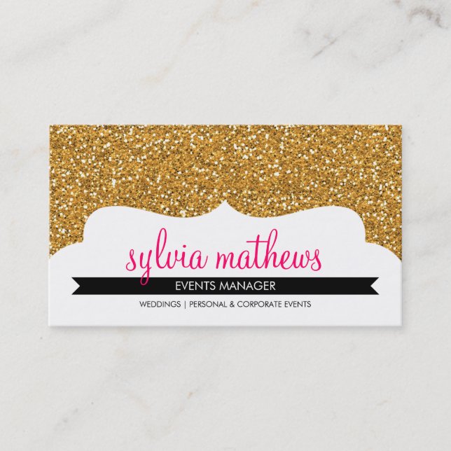 BUSINESS CARD stylish glitter sparkle gold pink (Front)