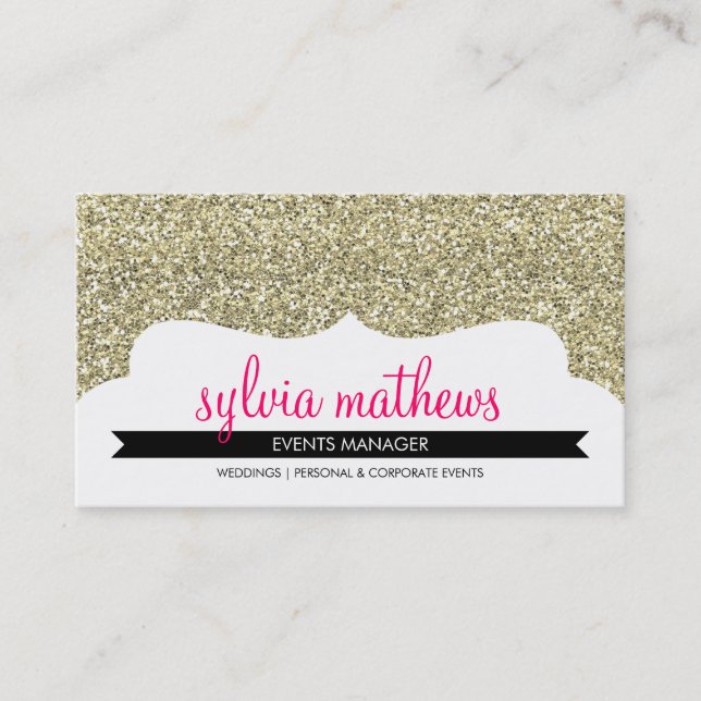 BUSINESS CARD stylish glitter sparkle gold pink (Front)