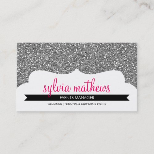 BUSINESS CARD stylish glitter sparkle silver pink