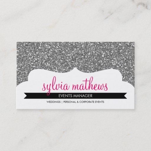 Customizable BUSINESS CARD stylish glitter sparkle silver pink
