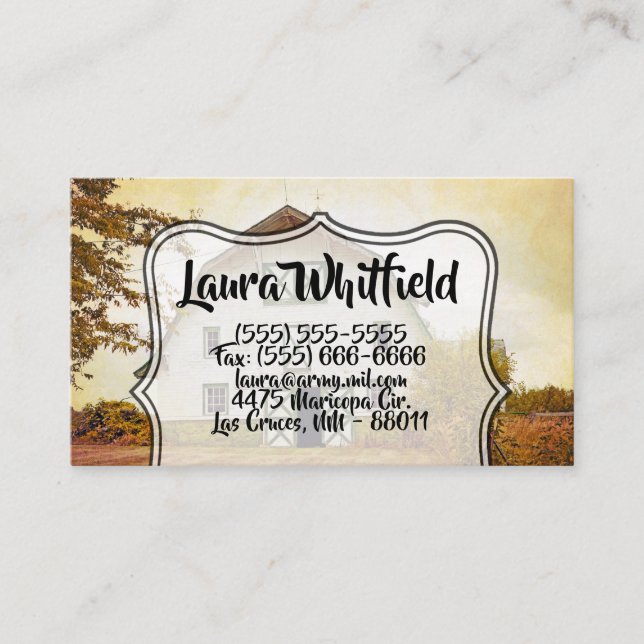 Business Card Sunset Barn Country Rustic Field Hay (Front)