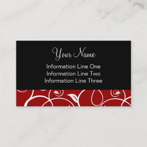 Business Card Template **Curly Vines Crimson Black