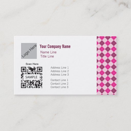 Customizable Business Card Template Generic Pink Argyle