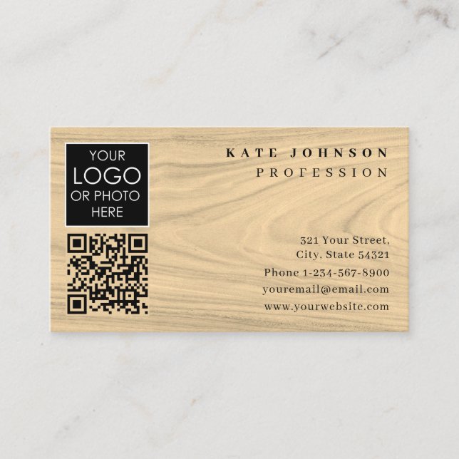 Business Card Template Plain White Generic Wood (Front)