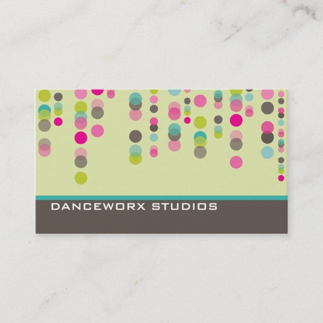 BUSINESS CARD trendy disco spots green pink aqua (Front)