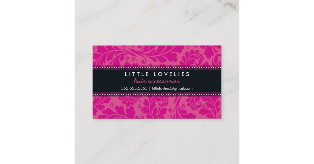 BUSINESS CARD trendy flourish fuschia pink black | Zazzle