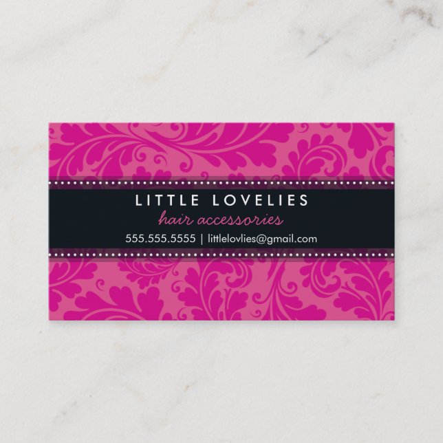 BUSINESS CARD trendy flourish fuschia pink black (Front)