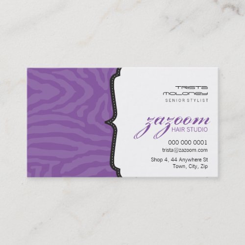 BUSINESS CARD trendy zebra stripe violet purple
