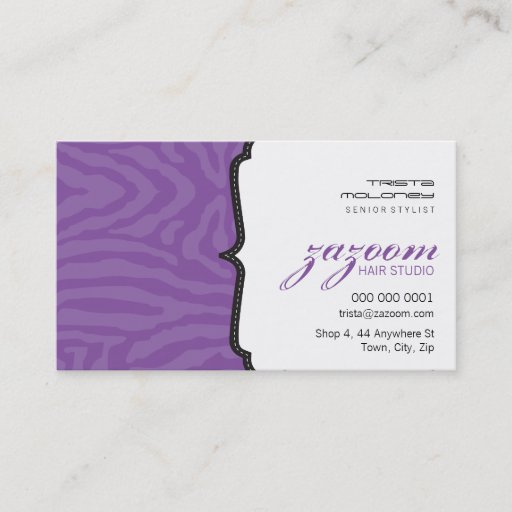 Customizable BUSINESS CARD trendy zebra stripe violet purple