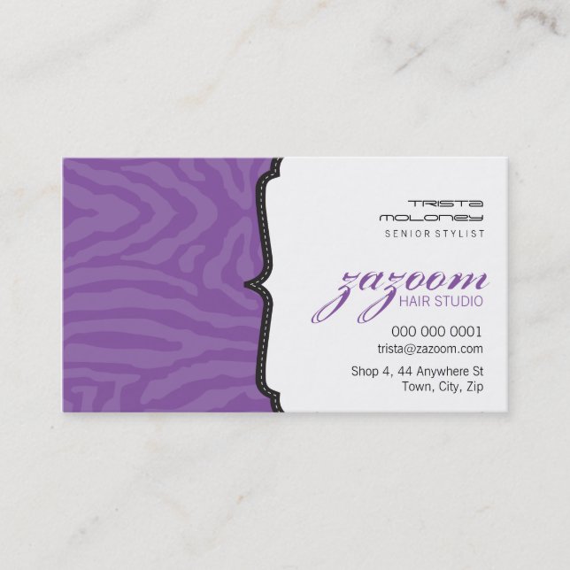 BUSINESS CARD trendy zebra stripe violet purple (Front)