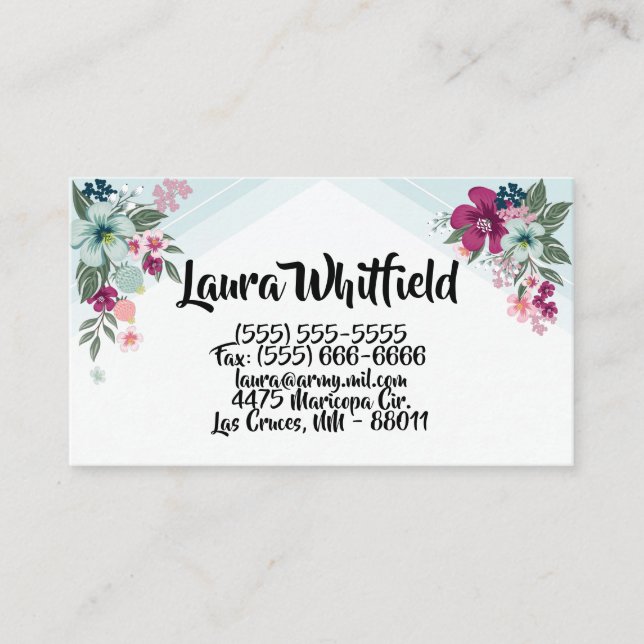 Business Card Tropical Flower on Blue Ombre (Front)