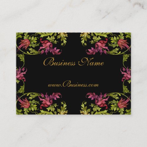 Business Card Vintage Floral Frame Black Gold Pink