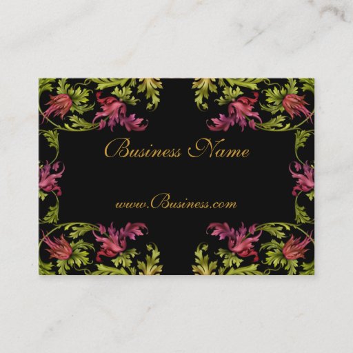Customizable Business Card Vintage Floral Frame Black Gold Pink