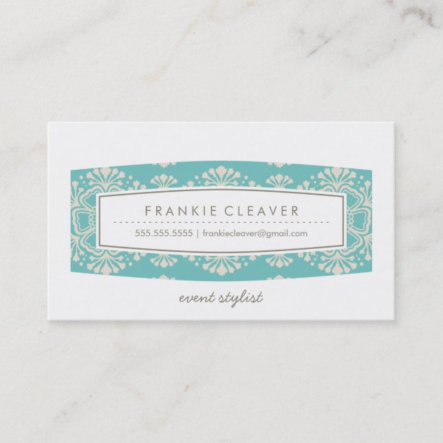 BUSINESS CARD vintage floral pattern turquoise (Front)